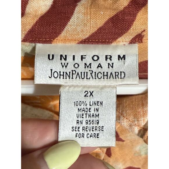 John Paul Richard Uniform Womens Plus 2XL 100% Linen Button Down Floral Blouse - Picture 4 of 7